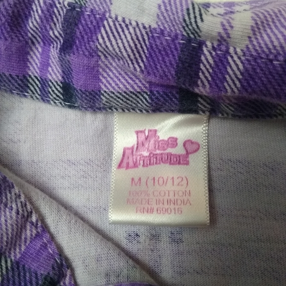 💜 Girls Purple Plaid Tie Front Tunic Lightweight Top Size Medium (10/12) - Picture 2 of 6